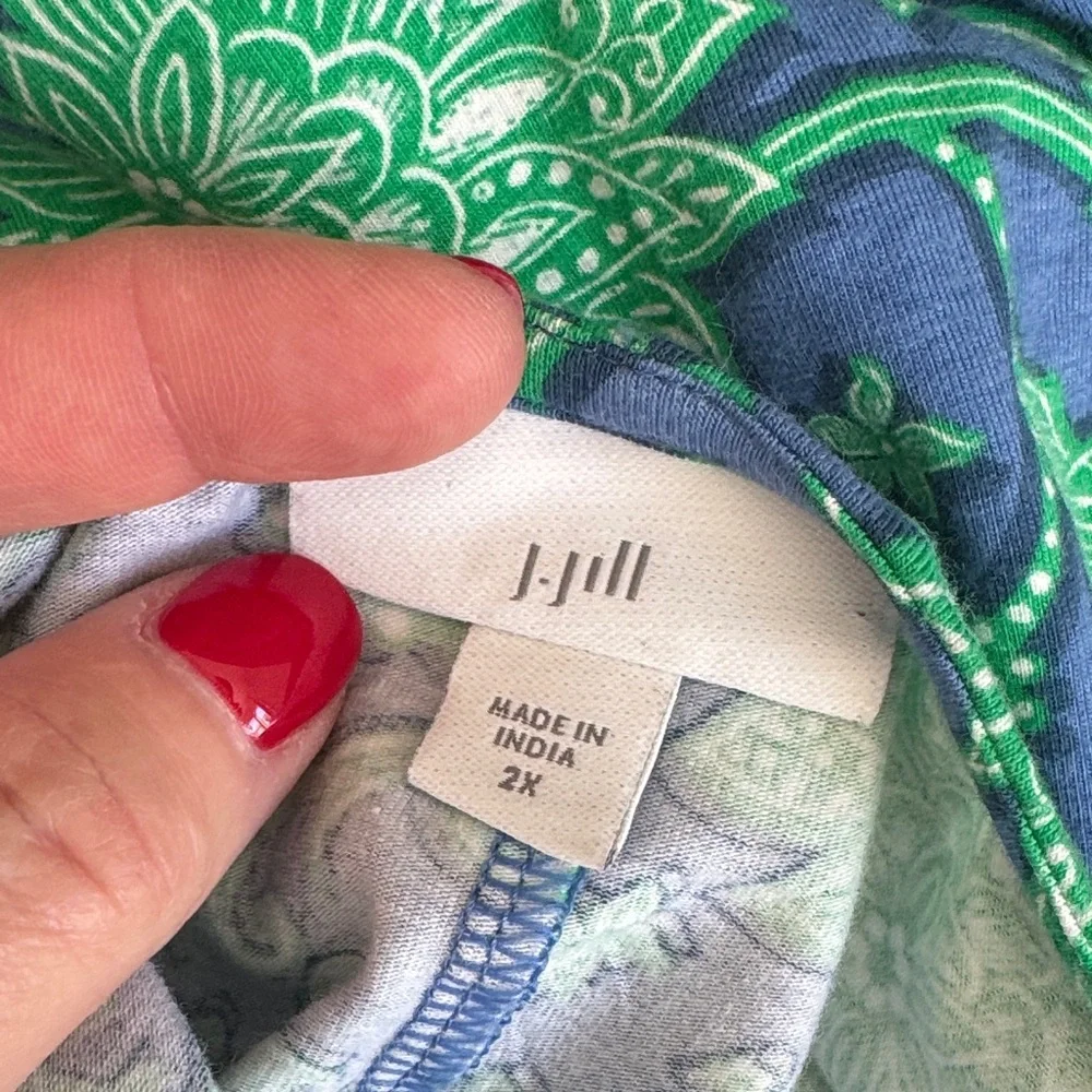 J. Jill 2X blue green floral knit maxi dress - Picture 4 of 9